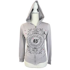 Y2K whimsigoth purple zip up sweatshirt celestial cosmic hoodie rhinestones